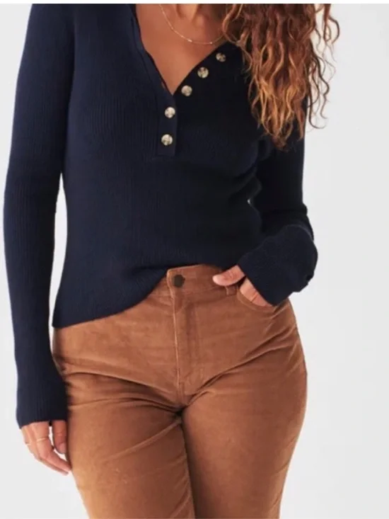 NWT! Faherty Mikki Polo Cashmere Cotton Sweater Navy Blue Sz L - Picture 2 of 5